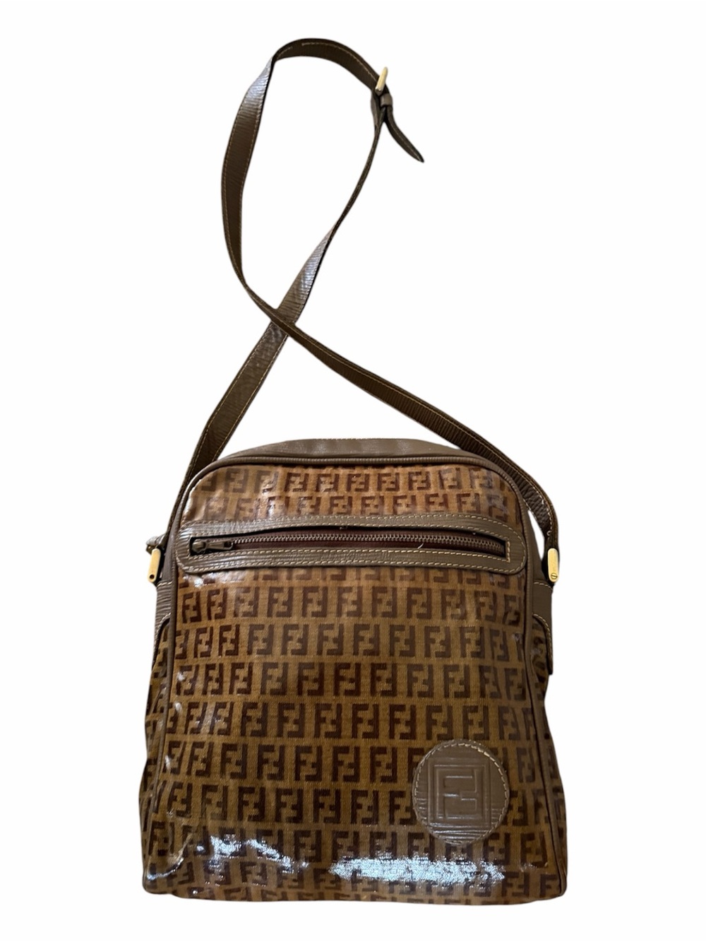Fendi Brown Monogram Messenger Bag with Adjustable Strap